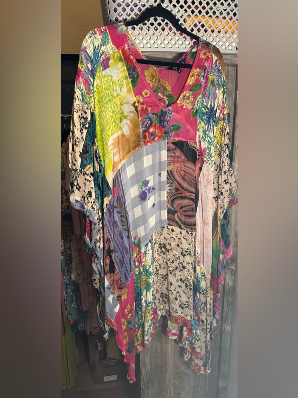 Young Threads Boho Patchwork Floral 
V-Neck Women's Top - Multi Colored Poncho
